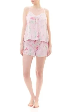 Bridie Shortie Cotton Cami Set (Pink Floral)