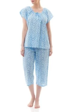 Katy Short Sleeve Cotton Capri PJ"s(Blue Floral)