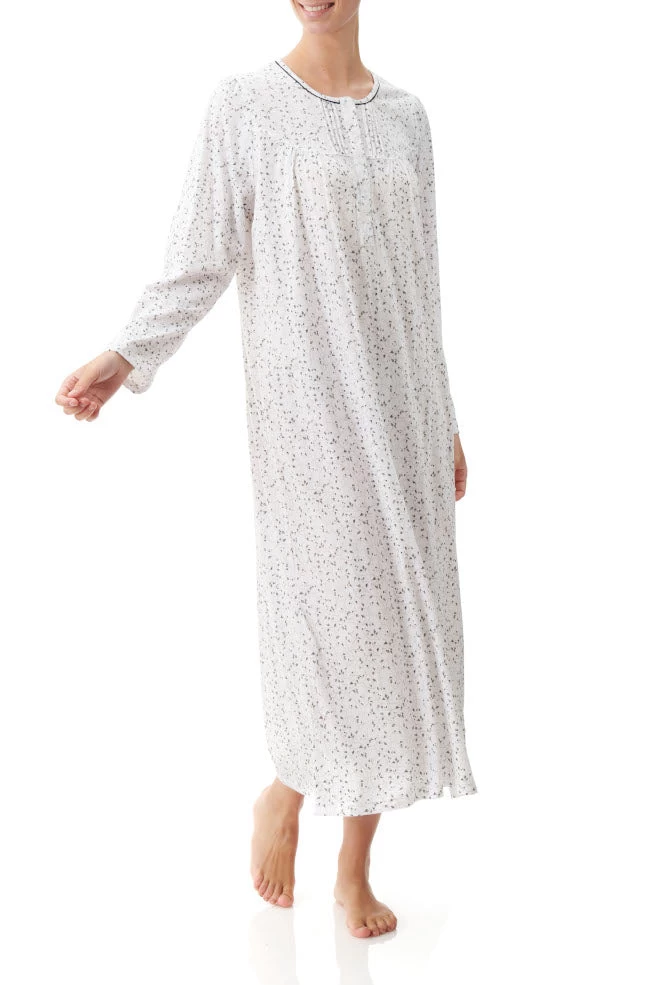 Renata Cotton Long Nightie (Grey Floral) 3 Renata Cotton Long Nightie (Grey Floral)