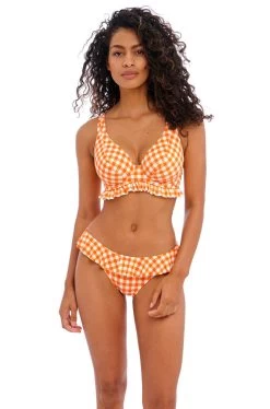 FREYA Check In Zest Apex Bikini Top (Orange & White) -Fashion Underwear Shop AS201913 ZET alt1 Freya Swim Check In Zest Underwired High Apex Bikini Top