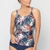 Tropical Scoop Neck Tankini Top (Navy)
