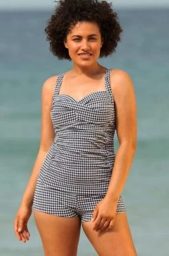 Gingham Tankini Top (Black)