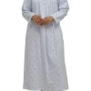 Natalie Long Sleeve Cotton Nightie (Blue) -Fashion Underwear Shop SK601R BLUE 01
