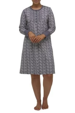 Simone Long Sleeve Cotton Nightie (Gun Metal)