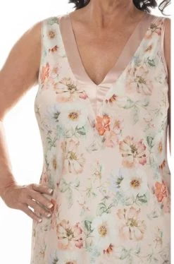 Arianne Long Satin Nightie (Light Peach) -Fashion Underwear Shop arianne long satin nightie front close up 1350a