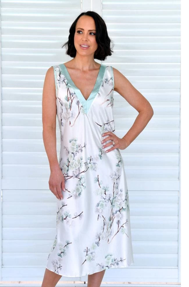 Elise Satin Nightie (Mint & Ivory) 3 Elise Satin Nightie (Mint & Ivory)