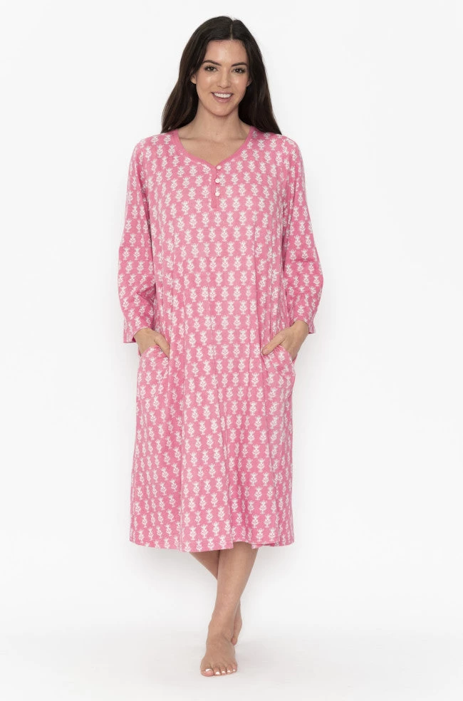 Peonies Stretch Cotton Nightie (Pink) 3 Peonies Stretch Cotton Nightie (Pink)
